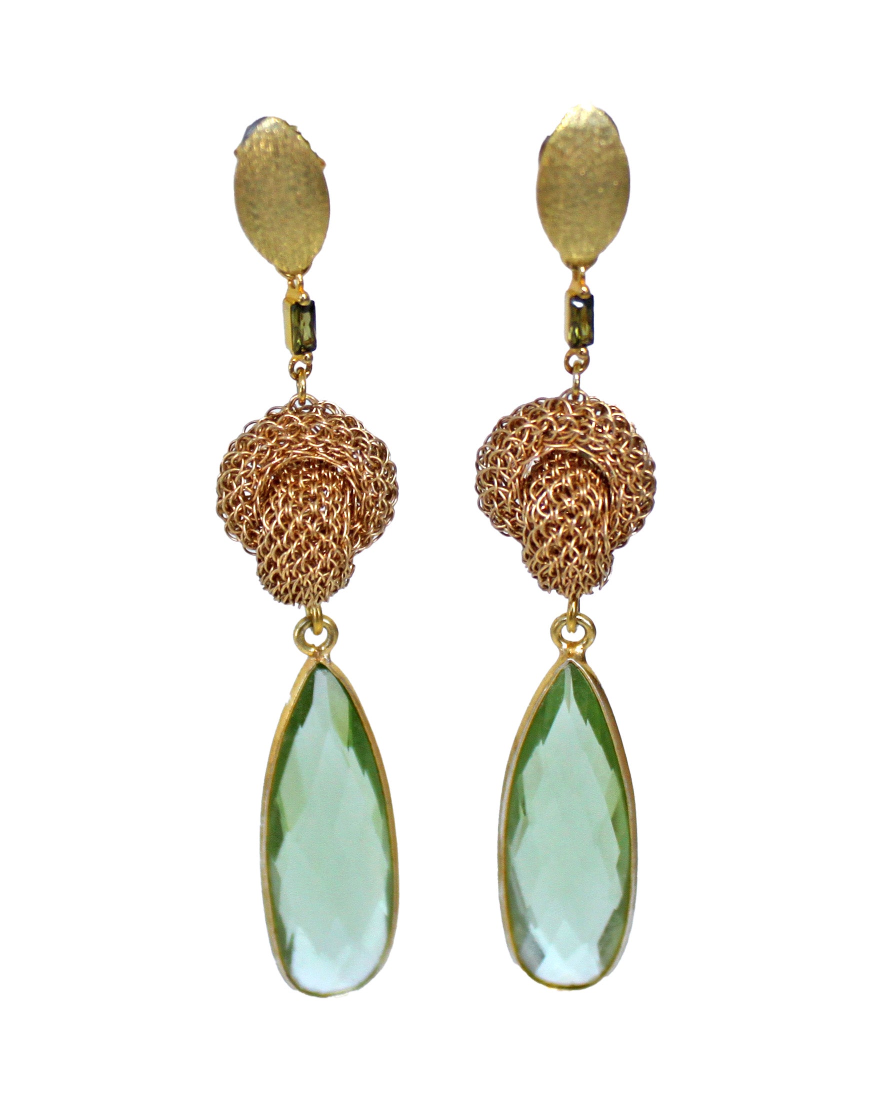 Knoten Ohrringe in 14K Gold filled und Silber vergoldet mit gefasste Peridot Edelsteine