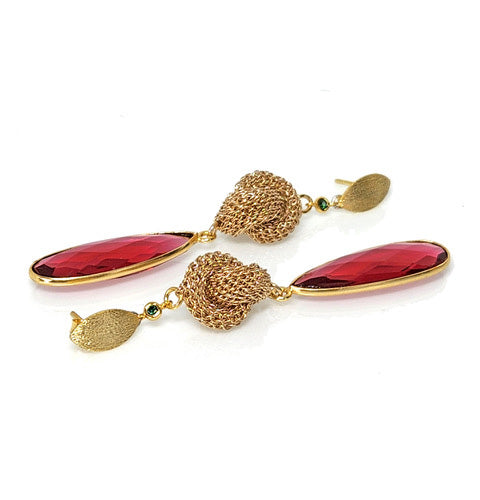 Knoten Ohrringe in Gold mit Rote Tourmaline