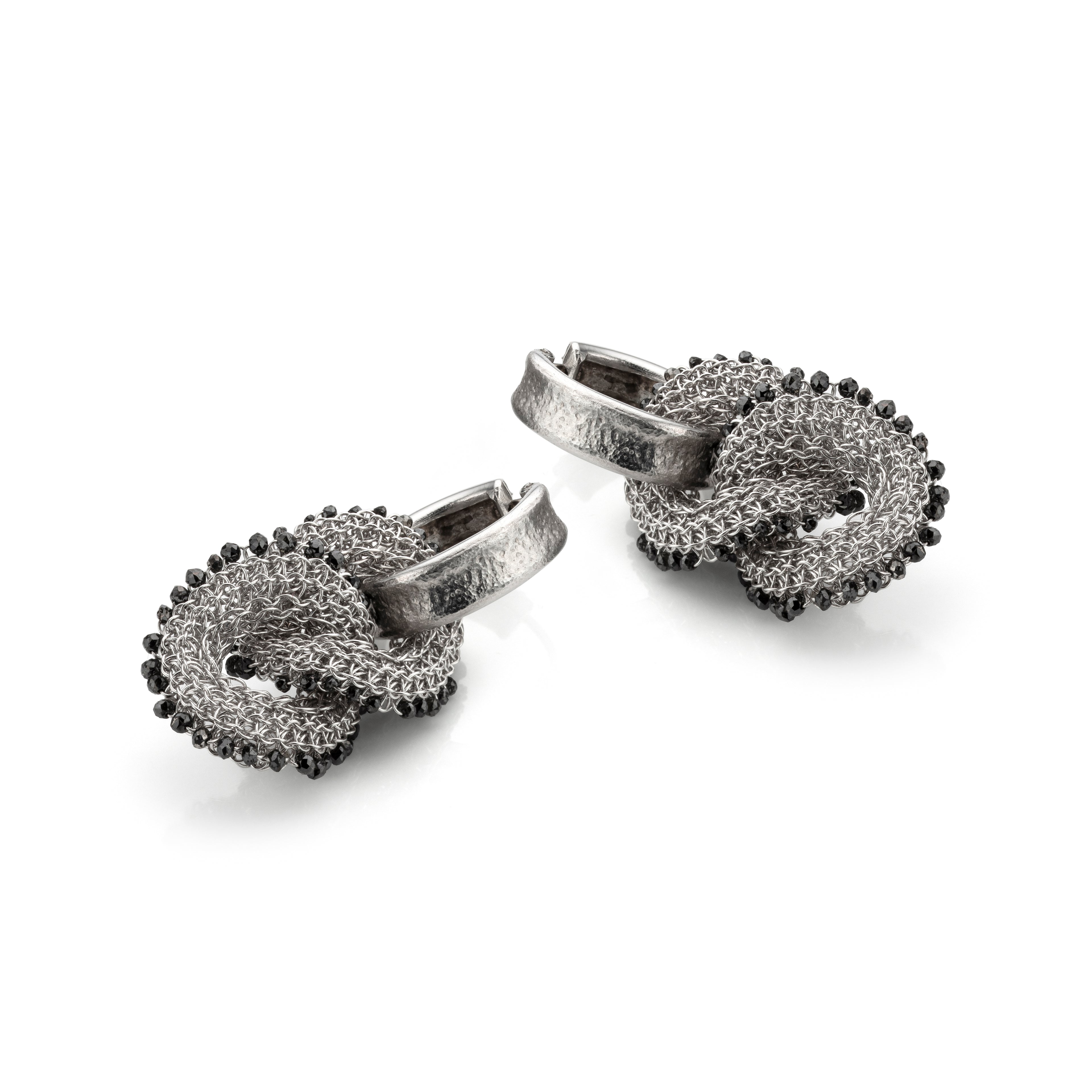 Link Twist Ohrringe in Weiß Gold mit Schwarze Diamanten