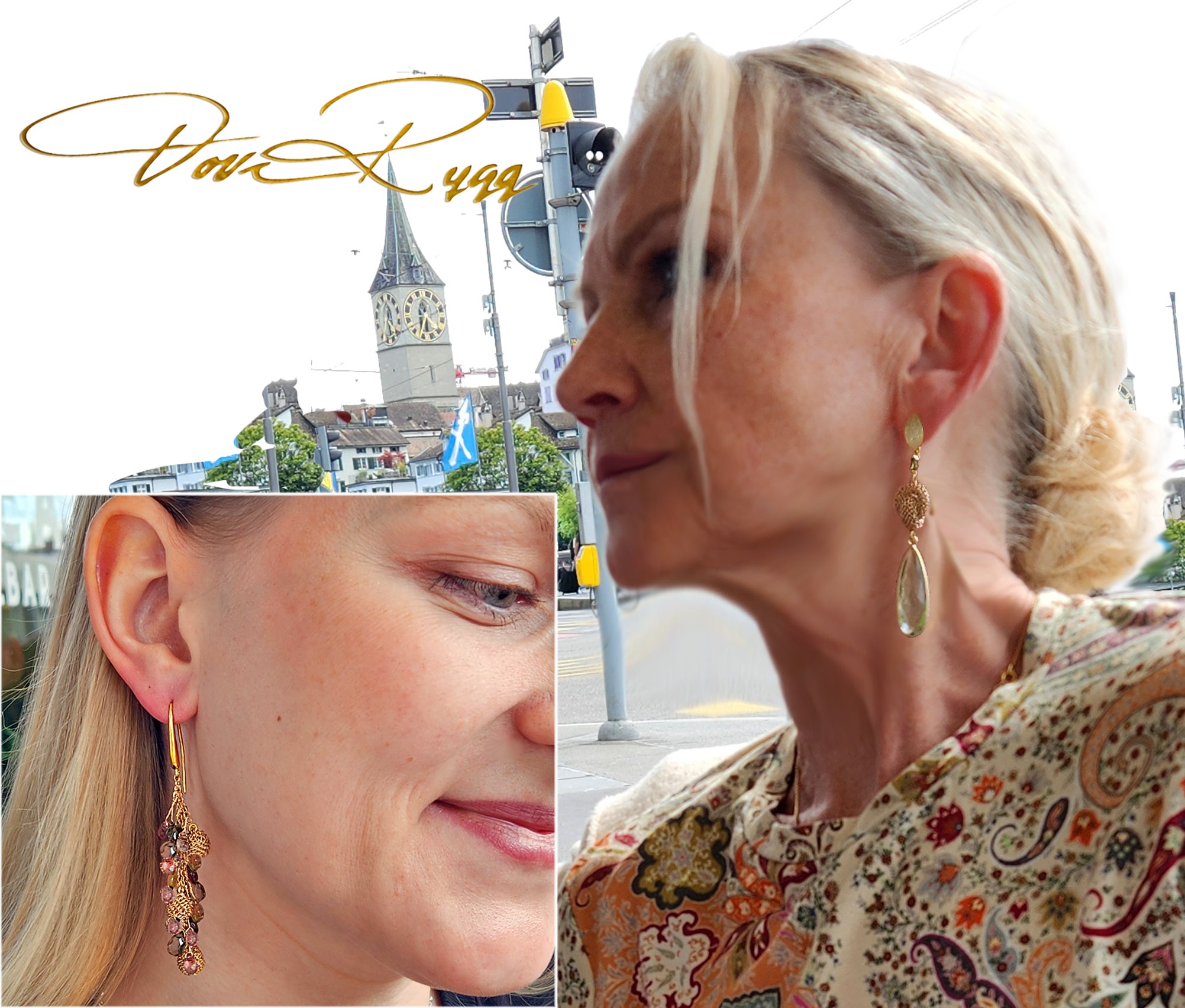 Knoten Ohrringe in 14K Gold filled und Silber vergoldet mit gefasste Peridot Edelsteine